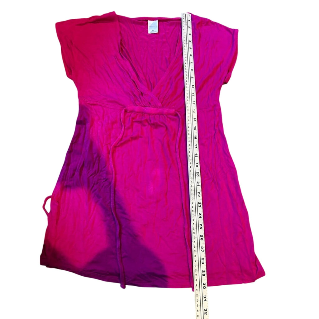 Merona Magenta Pink Faux Wrap Mini Dress Size M Cap Sleeve Soft Knit Boho