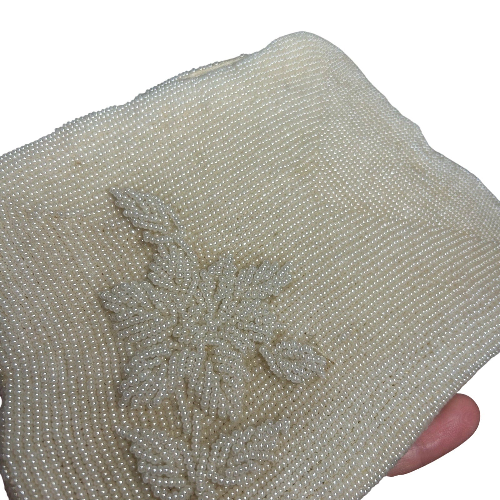 VTG 50s White Beaded Evening Clutch Handbag Retro Glam Unfinished Floral Twee