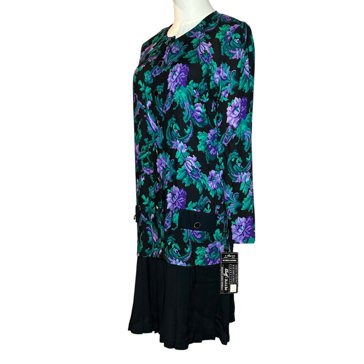 NWT VTG 90s Petite Jazz Rayon Dress Digital Pixel Floral Made in USA Size 10 Deadstock