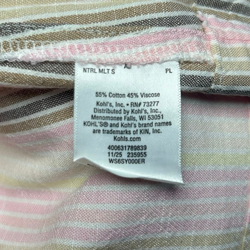Sonoma Pink Brown Striped Dress Pockets PL Cottage Utility Minimalist Coastal
