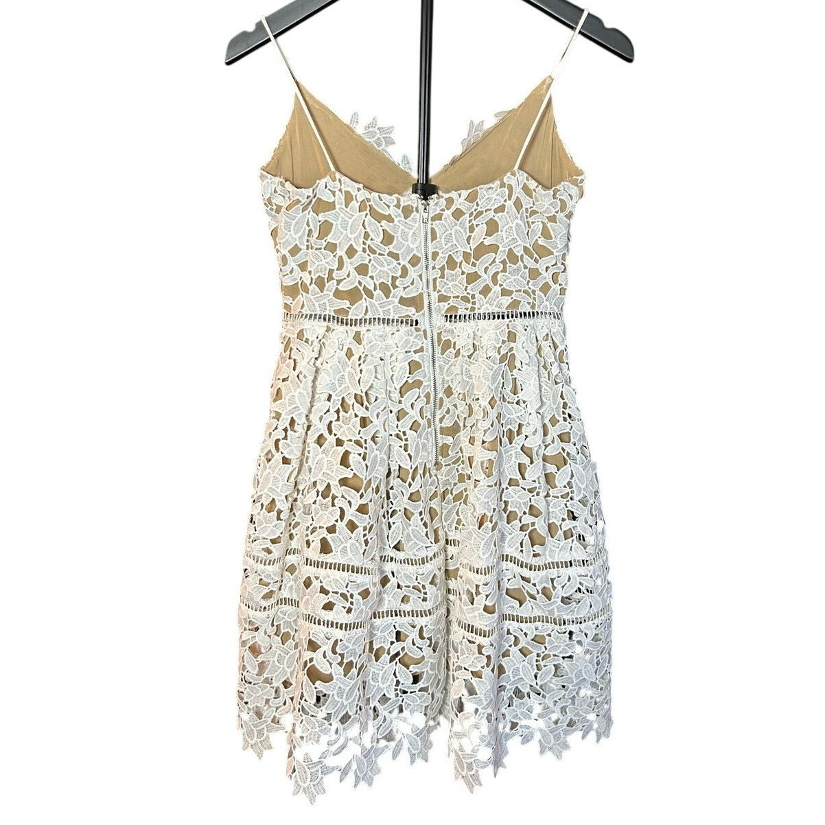 L'ATISTE White Guipure Lace Mini Dress S Bridal Shower Bachelorette Nude Lining