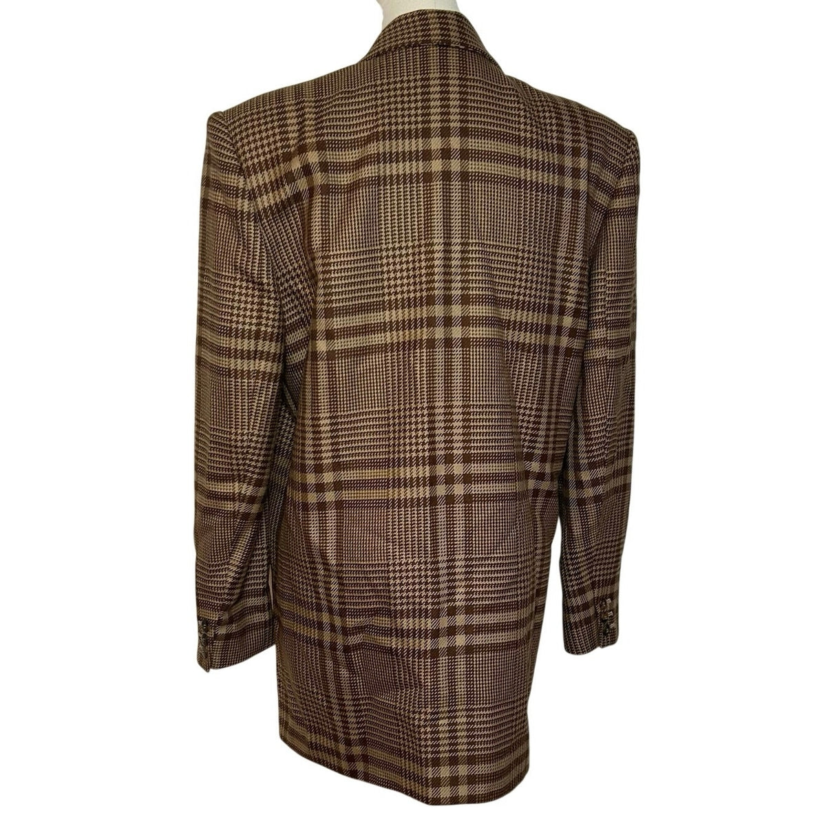 VTG 70s Liz Claiborne Wool Brown Plaid Blazer L Preppy Grunge Dark Academia