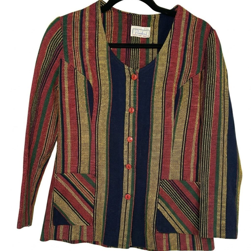 VTG 70s Pandora Costume Maker Striped Knit Long Sleeve Top Disco Retro Medium