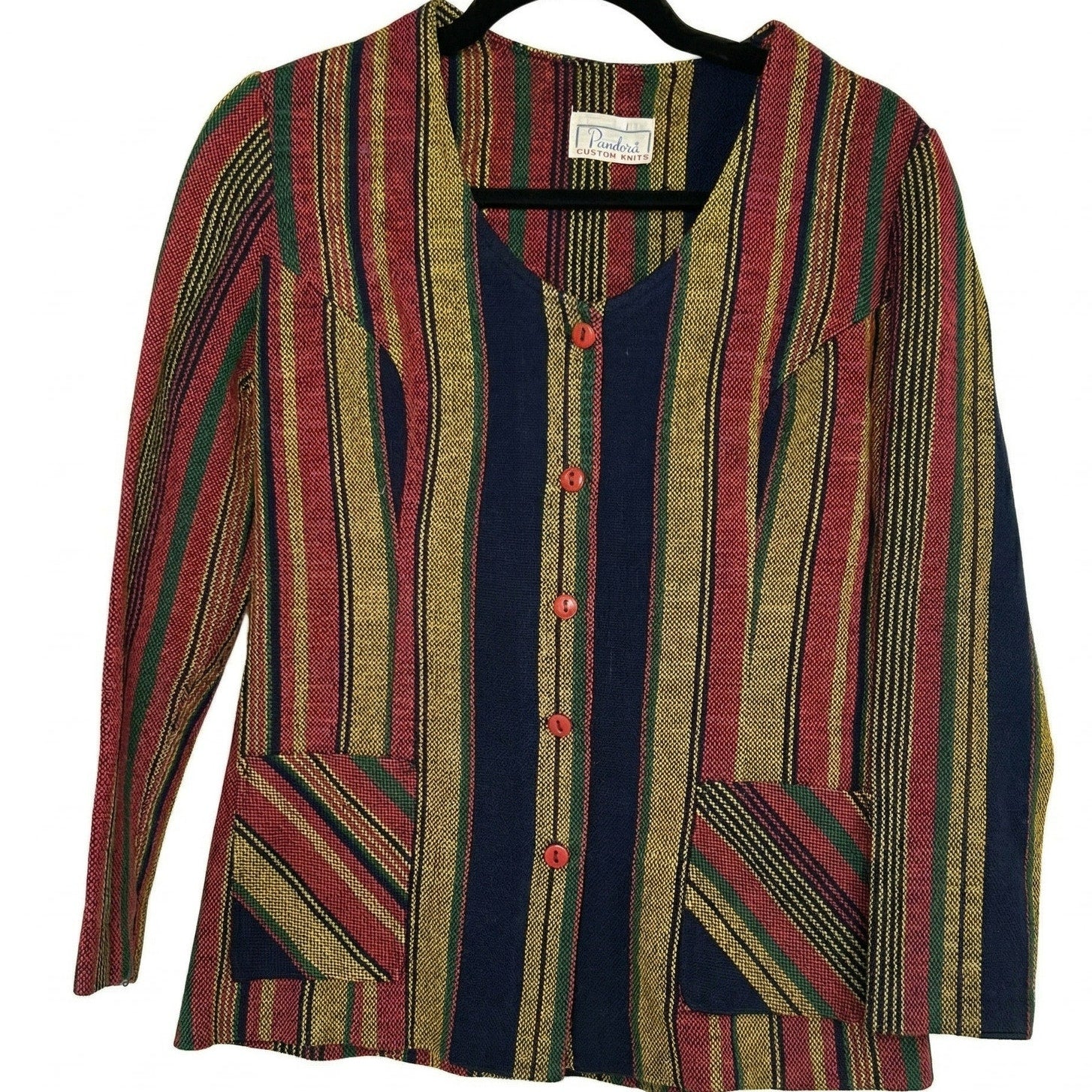 VTG 70s Pandora Costume Maker Striped Knit Long Sleeve Top Disco Retro Medium