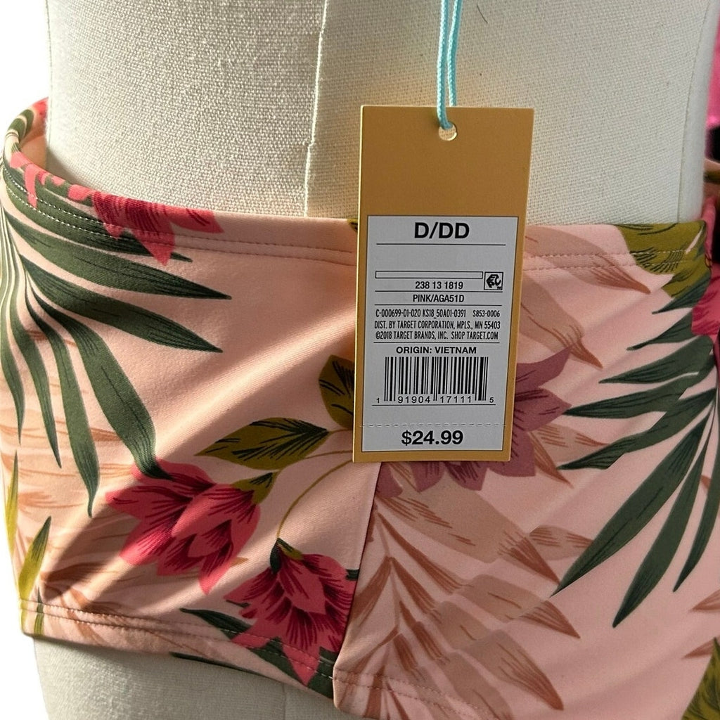 NWT Kona Sol Pink Green Triangle Bikini Swimsuit Set L D/DD Coquette Glam Boho