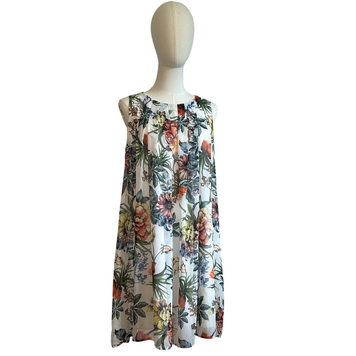 Emma & Michele Multicolor Floral Chiffon Pleated PL Mini Dress Keyhole Coquette
