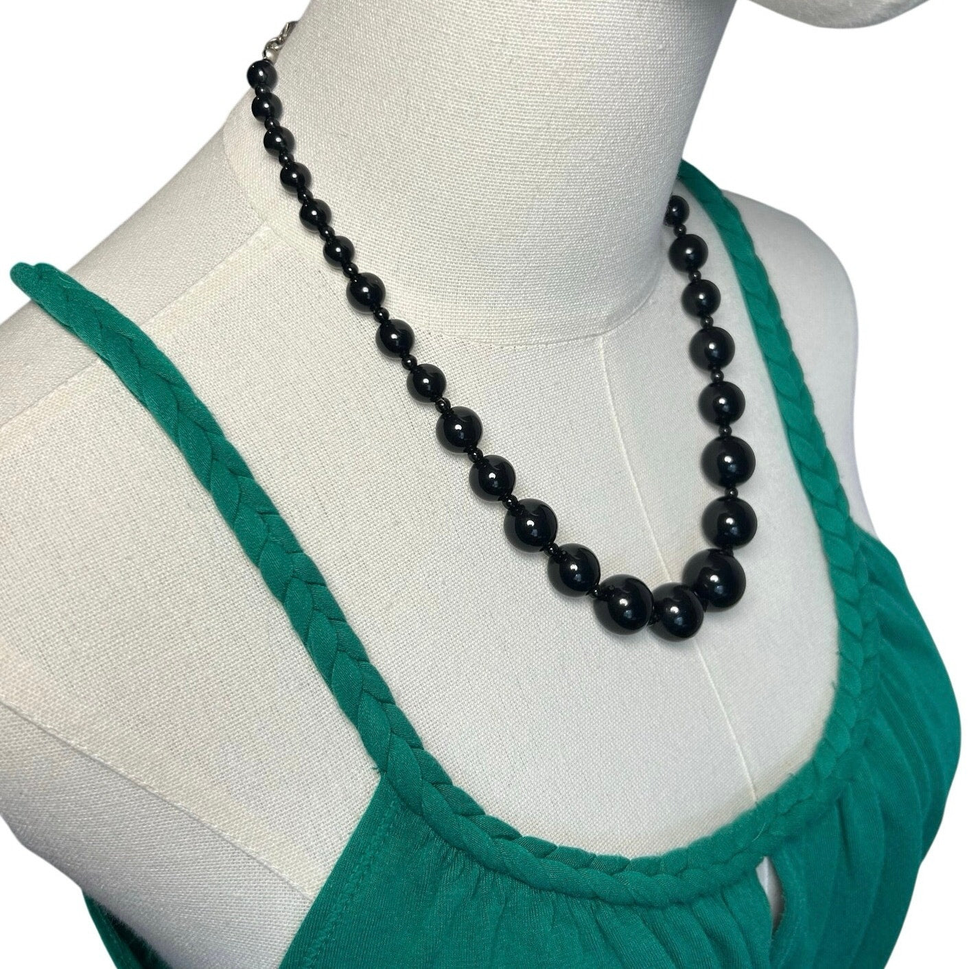 VTG Y2K Black Graduated Bead Necklace Adjustable Whimsygoth Grunge Goth Siren