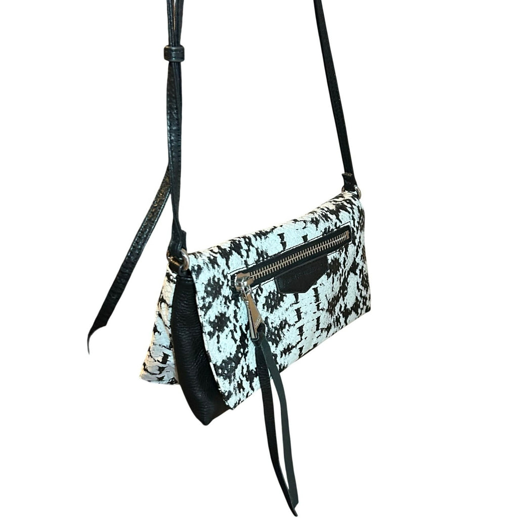Aimee Kestenberg Bali Convertible Leather Crossbody Bag Snake Print Black White