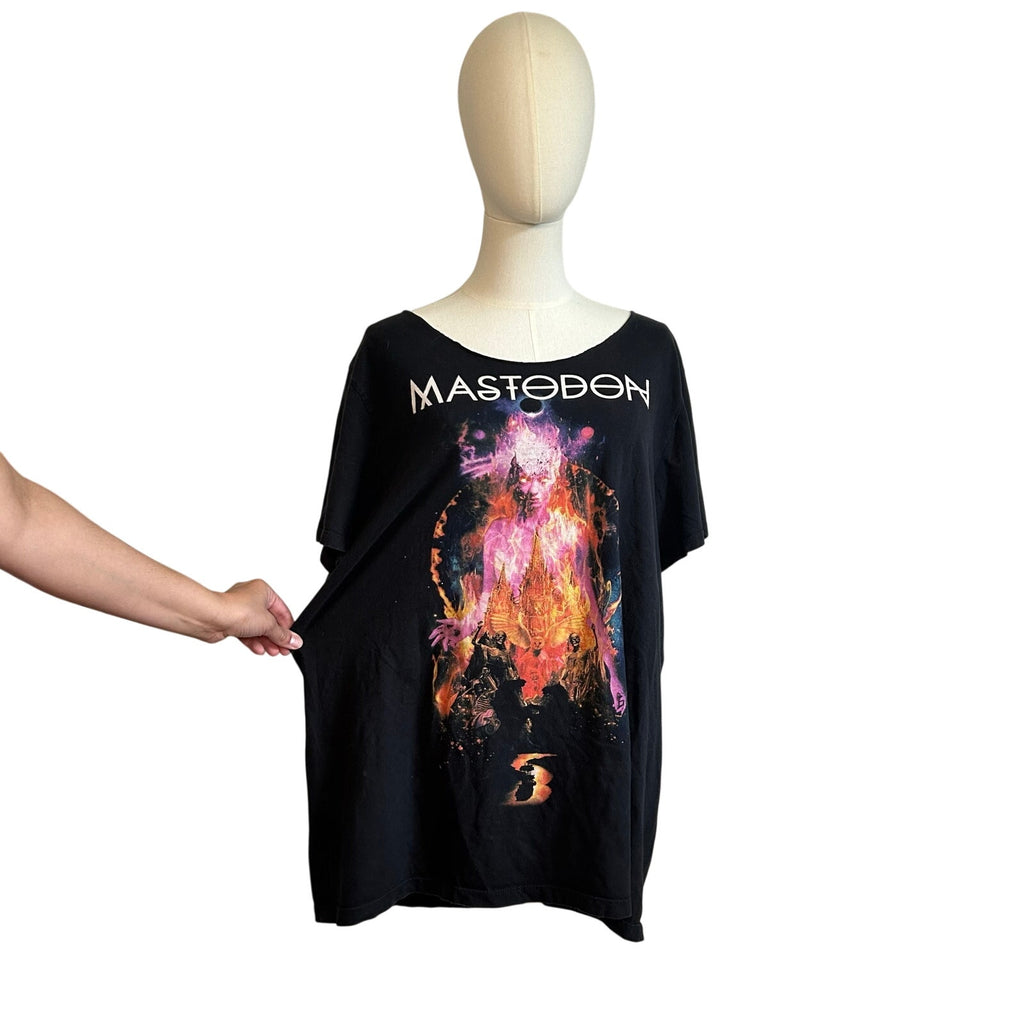 Mastodon Band T-Shirt L Black Boat Neck Custom Cut Streetwear Grunge Goth Metal