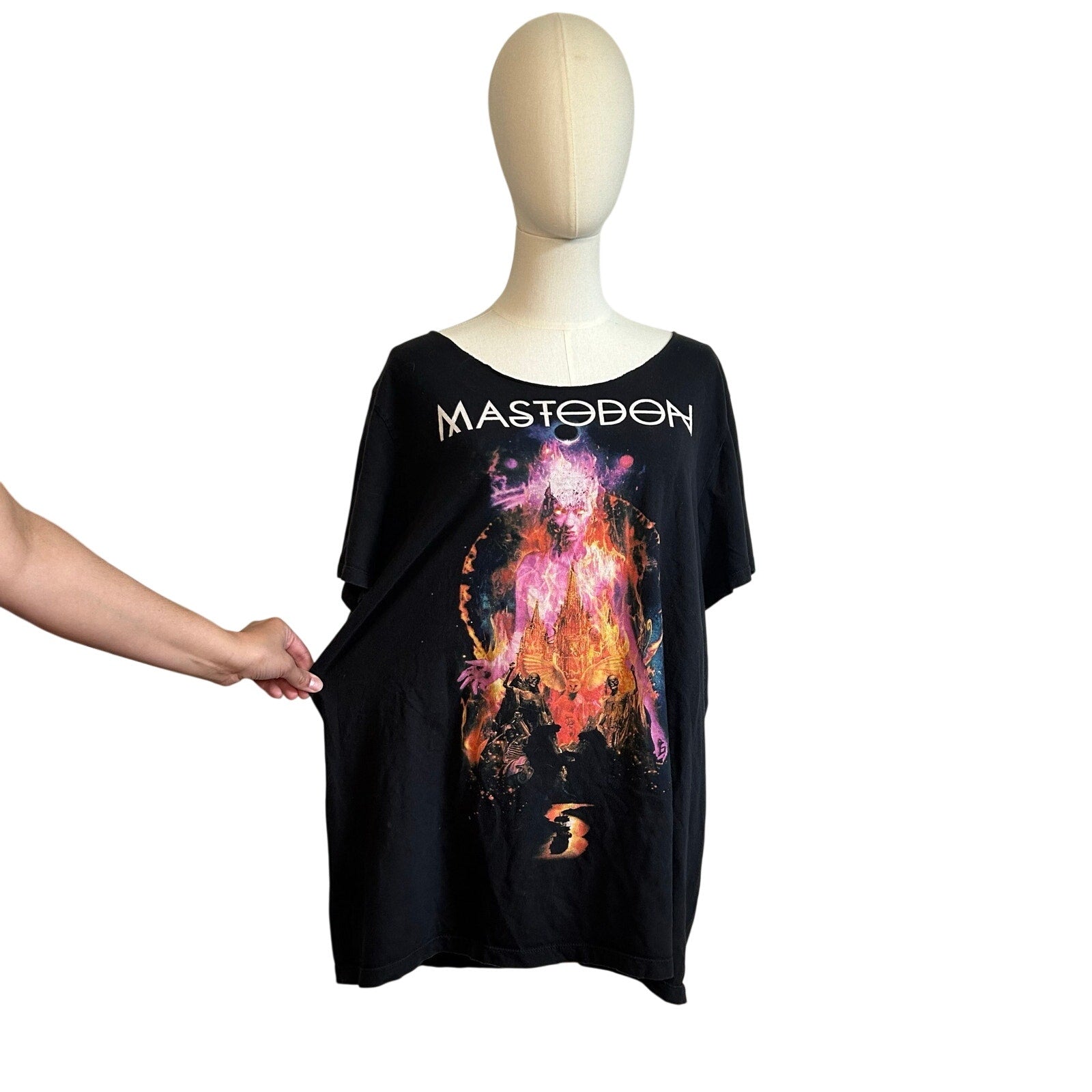 Mastodon Band T-Shirt L Black Boat Neck Custom Cut Streetwear Grunge Goth Metal