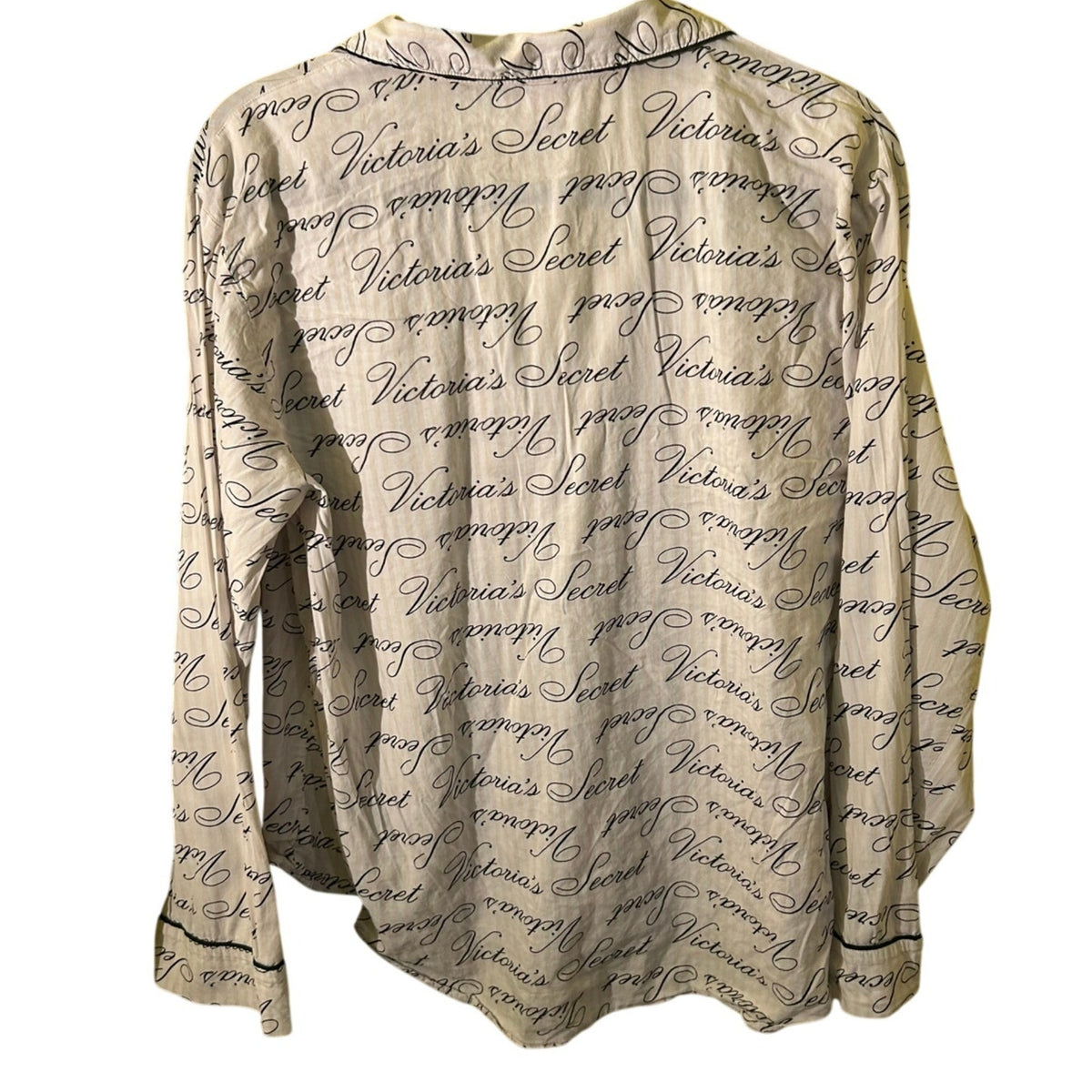 Victoria's Secret White Black Script Print Cotton Pajama Top Womens Medium