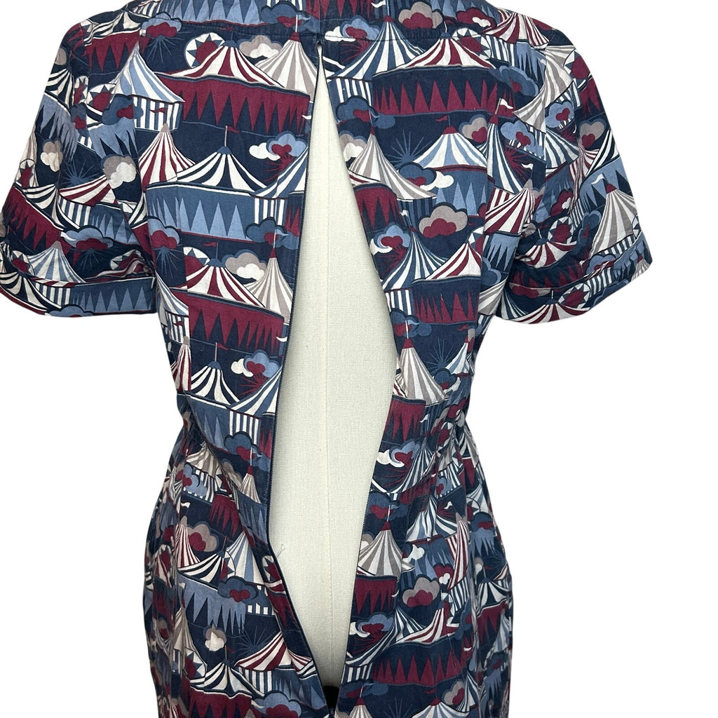 Emily & Fin Circus Tent Print Dress Blue Red M Retro Twee Indie Coquette Wiggle