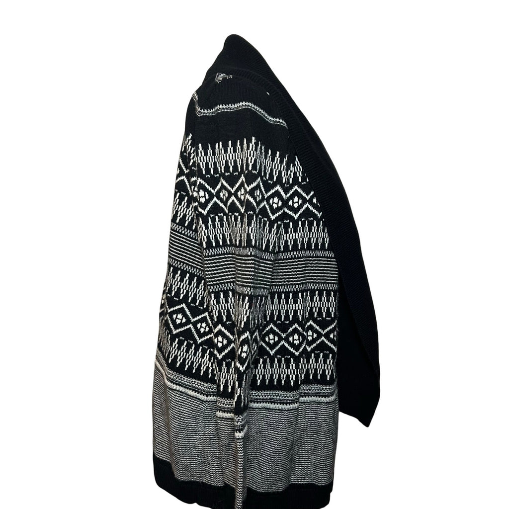 Talbots Fair Isle Wool Blend Cardigan Black White Medium Dark Academia Preppy