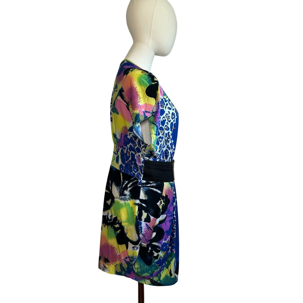 VTG Y2K Roommates Multicolored 4 Mini Dress Pockets Belt Retro Indie Twee Party