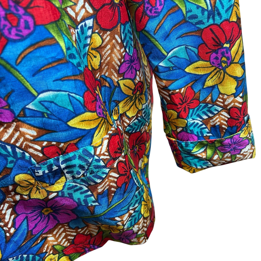 VTG 70s Bechamel 3pc Floral Set Whimsigoth Blue Tropical Jacket Shirt Pants Boho