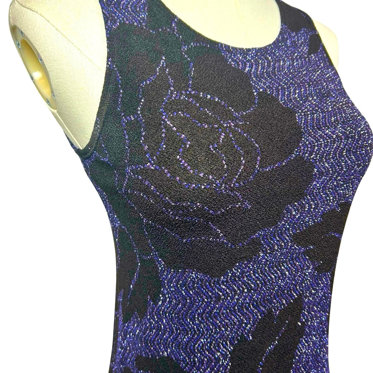 VTG 90s Black Purple Floral Metallic Maxi Dress M Goth Grunge Whimsigoth Y2K