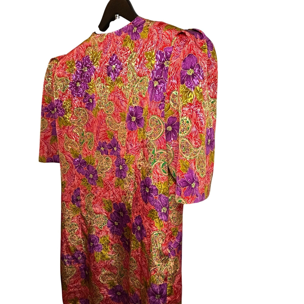 VTG CH Cheminee Tunic Top Purple Red Floral Size 16 80s Maximalist Glam Boho