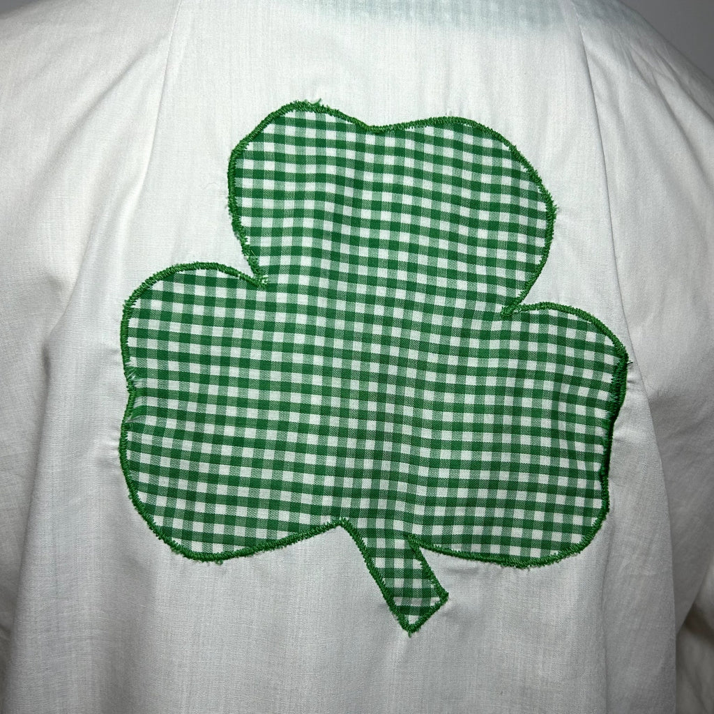 VTG 70s White Shamrock M Embroidery Gingham St. Patrick's Day Top Twee Retro