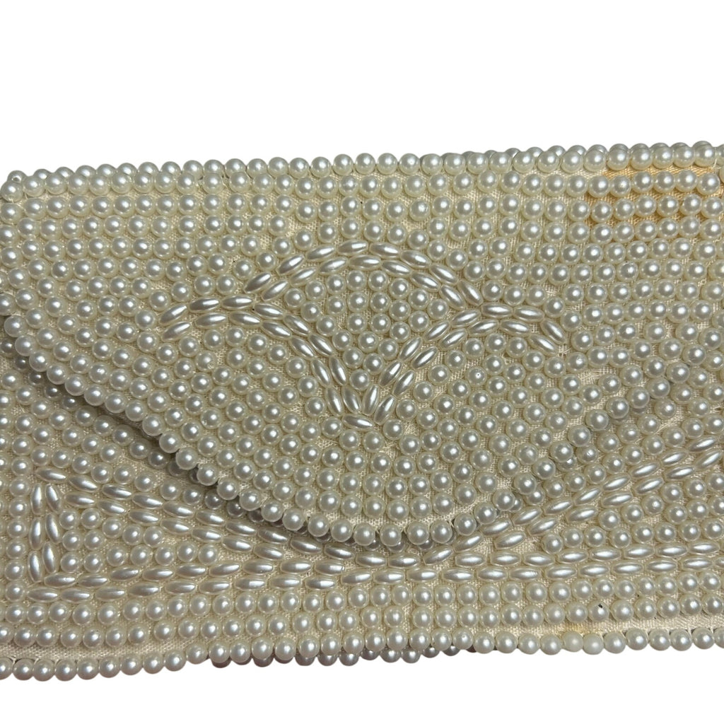 VTG 50s Pearl Beaded Clutch Japan White Evening Bag Glam Coquette Bridal Wedding
