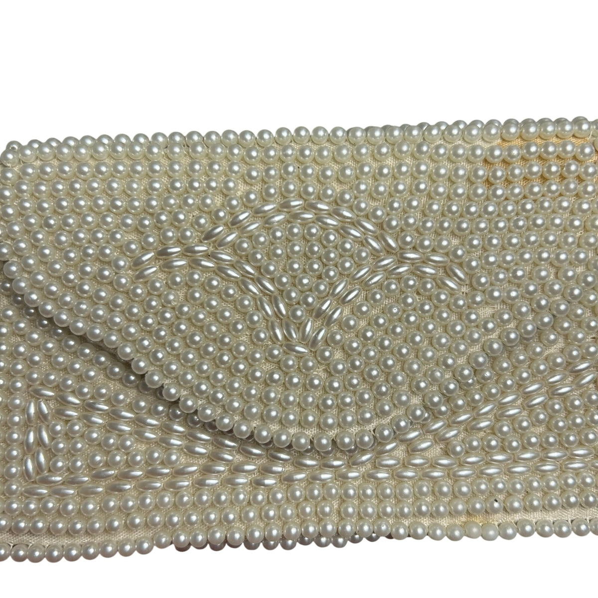 VTG 50s Pearl Beaded Clutch Japan White Evening Bag Glam Coquette Bridal Wedding