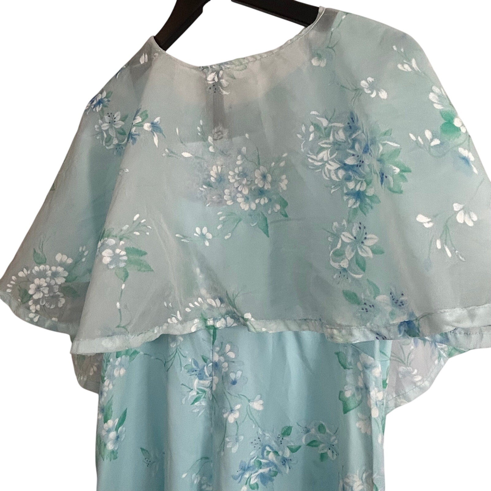 VTG 70s Handmade Blue Floral Ball Gown Capelet Empire Waist Maxi 10 Cottage Glam