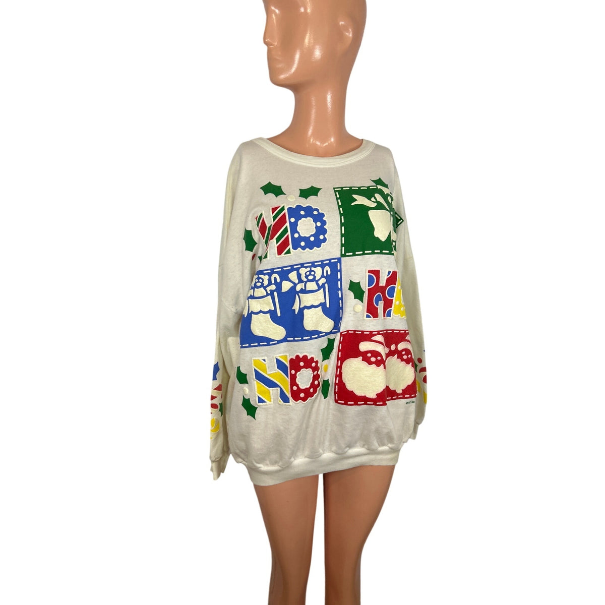 VTG 80s Varsity XL Red Ho Ho Ho Christmas Ugly Sweater Holiday Christmas Party
