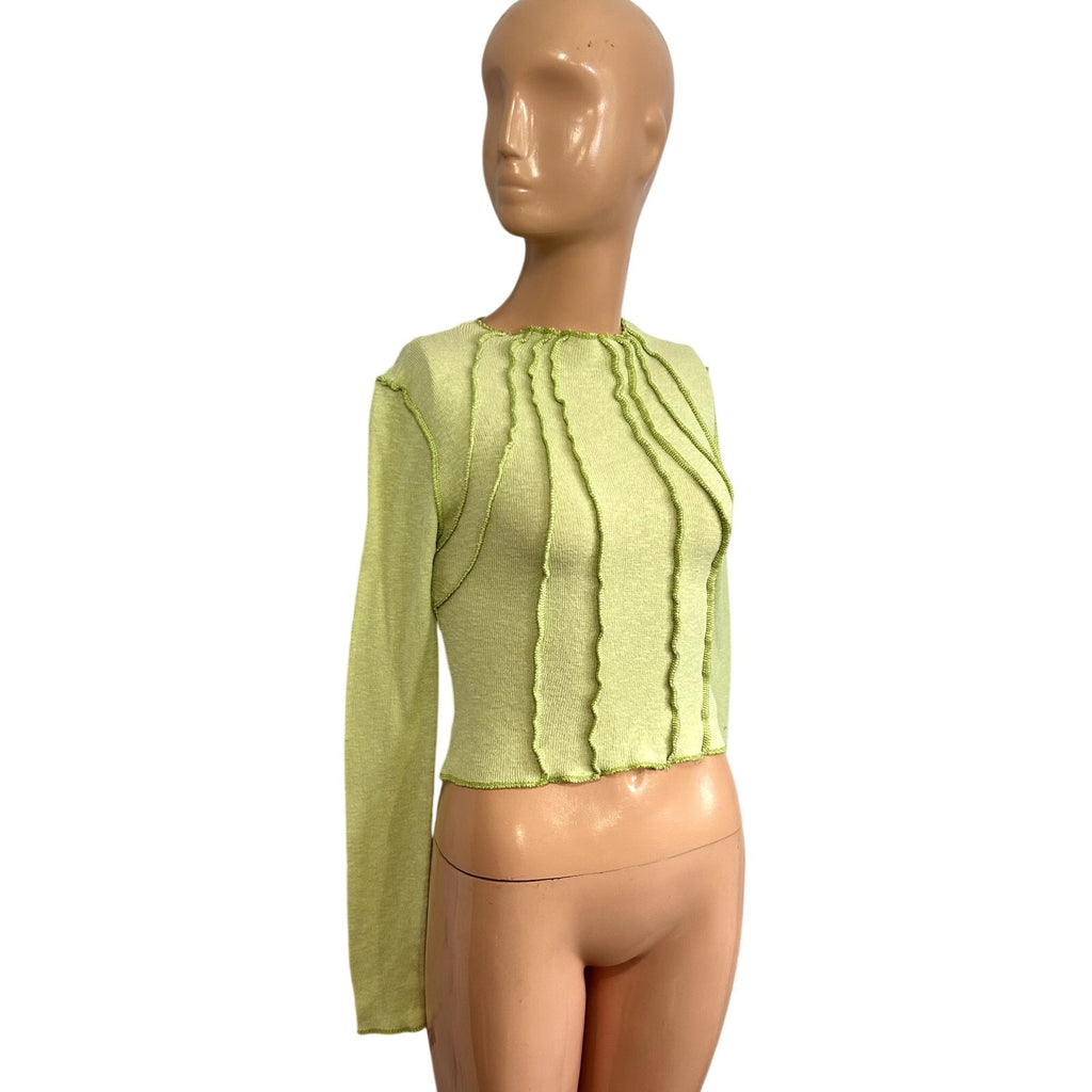 BDG M Green Top Surged Red Topstitch Y2K Casual Monochrome Grunge Streetwear