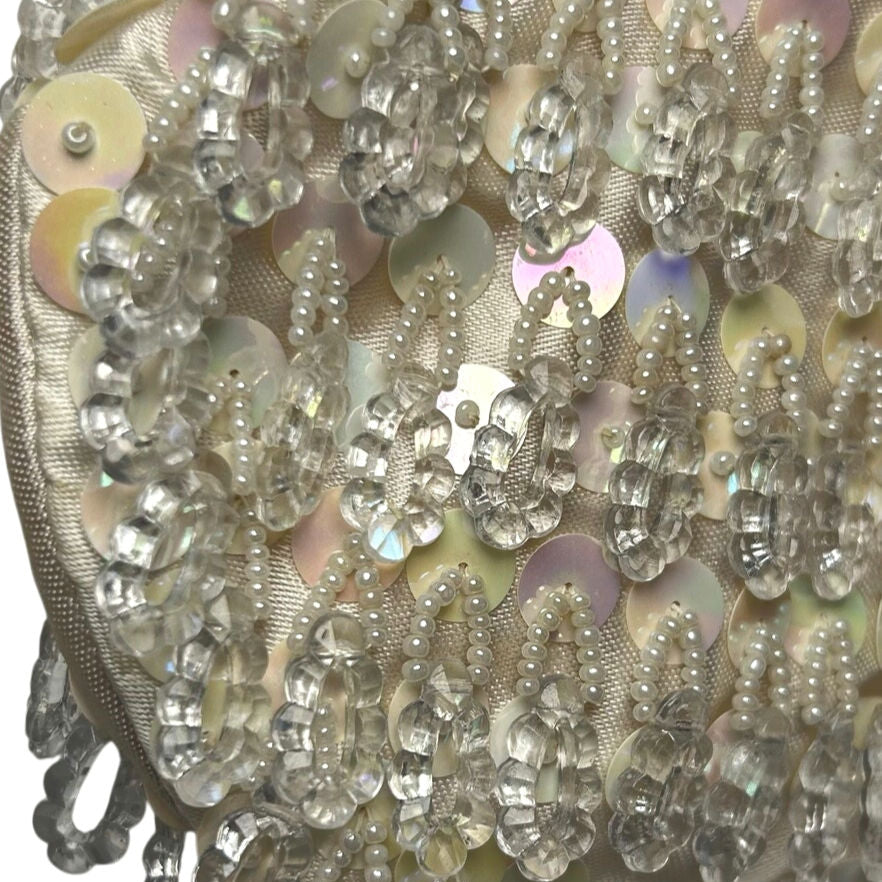 VTG 70s Flapper Bag Beaded Sequin Kiss Lock Clutch Purse Handbag Glam Retro Twee