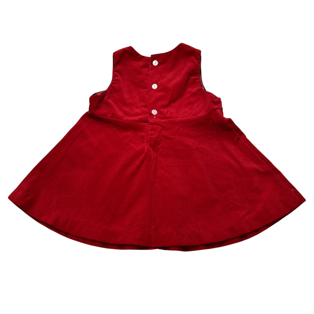 VTG 90s 24M Red Corduroy Embroidered Apple Buffalo Plaid A-Line Pinafore Dress