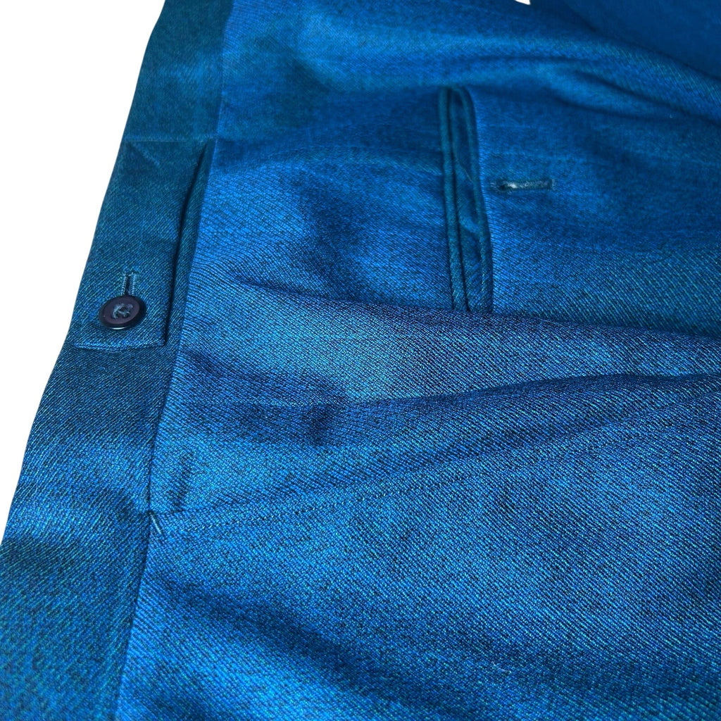 VTG 60s Ne Plus Ultra Iridescent Teal Sharkskin Mod Trousers Side Tab 38x29