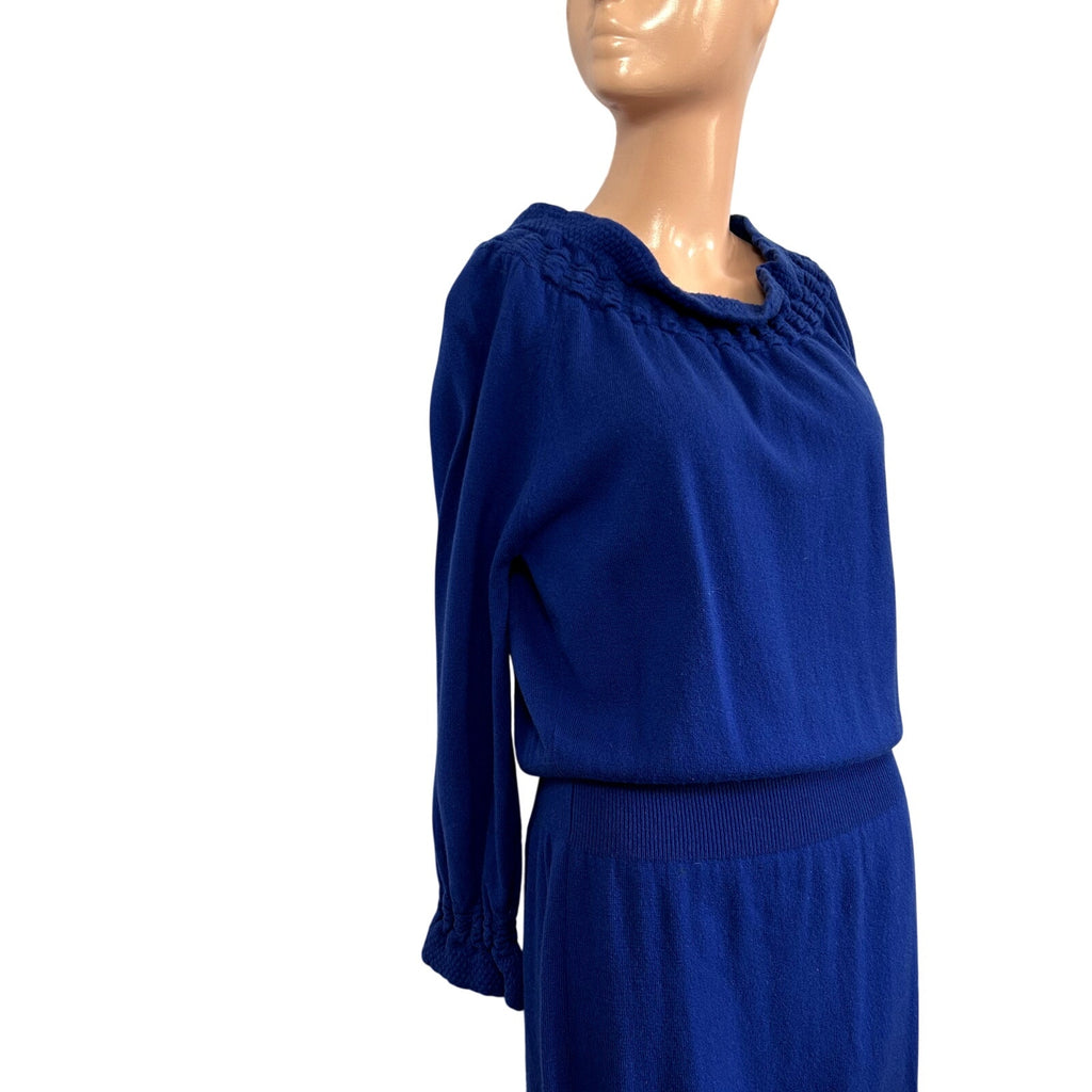 VTG 90s Escada 38 S Royal Blue 100% Cashmere Long Sleeve Knit Sweater Dress Chic