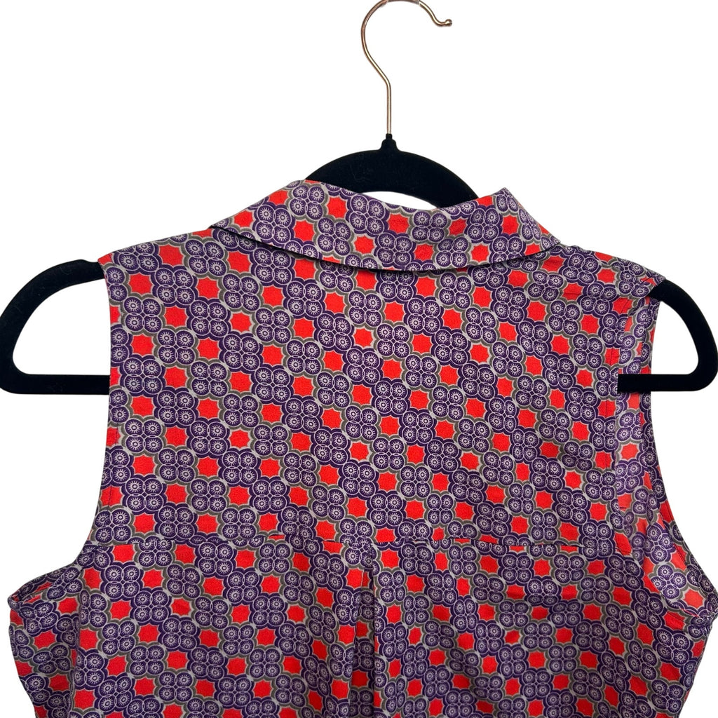 Ann Taylor Purple Red Geometric S Sleeveless Button Down Top Casual Preppy Retro