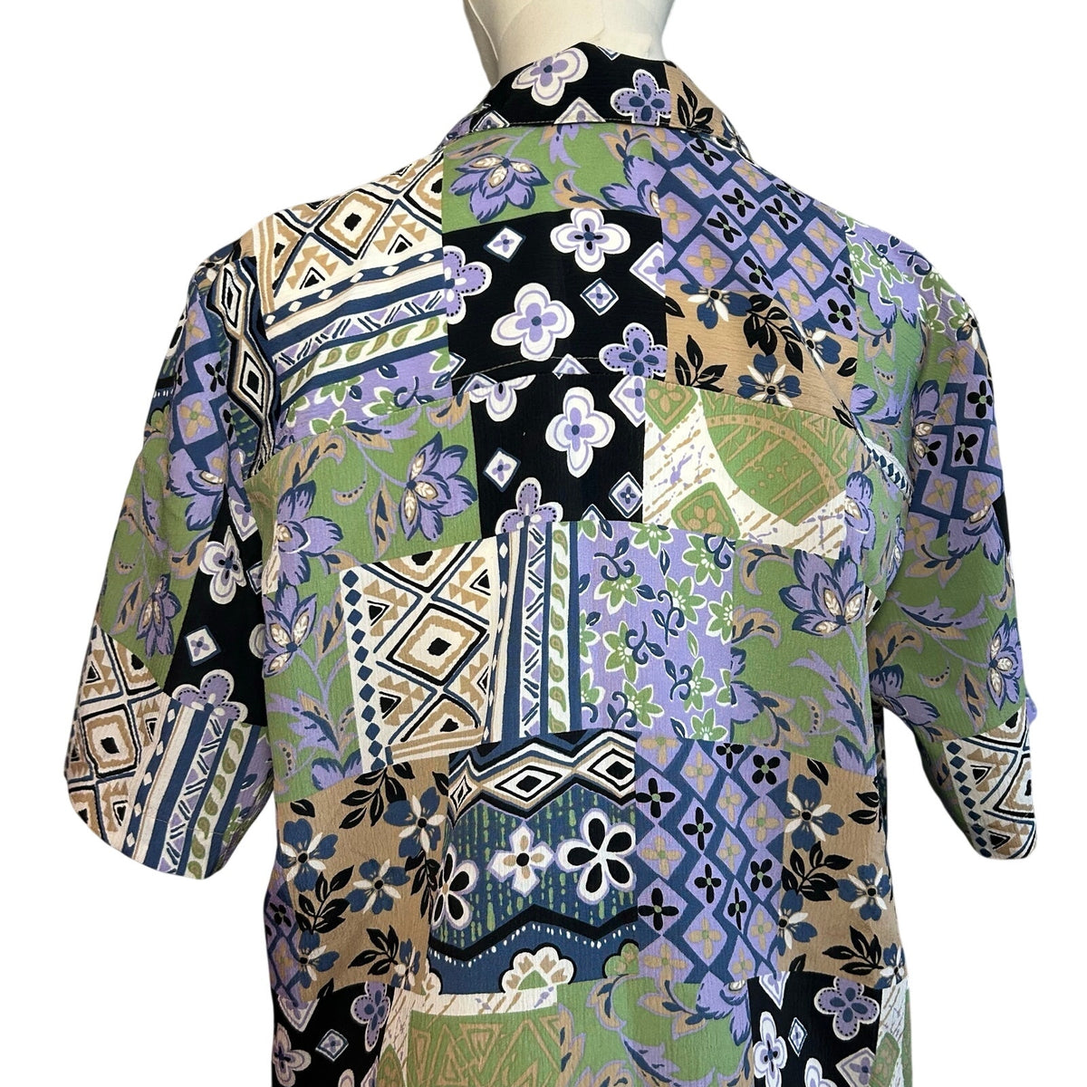 VTG 90s DonnKenny L Purple Green Patchwork Print Top Indie Maximalist Retro Boho