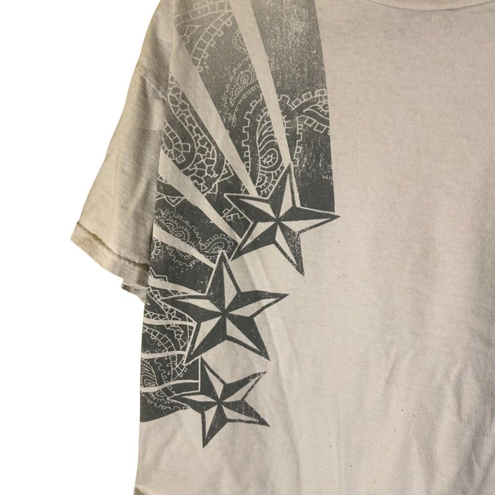 VTG Y2K Carbon Starburst Graphic Tee White Boxy Fit Streetwear XL Skater Grunge