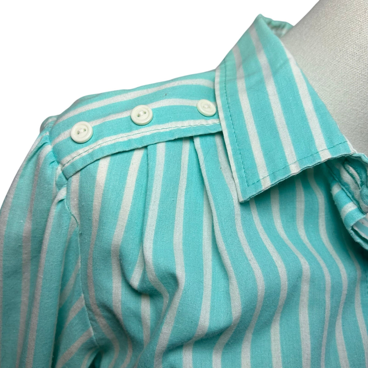VTG 80s Carriage Court Teal Striped Belted Midi Dress M Retro Preppy Cottage
