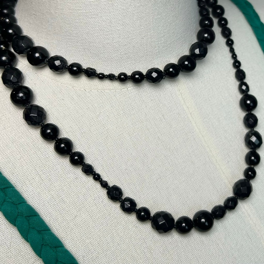 VTG Y2K Double Strand Black Bead Adjustable Choker Goth Office Siren Luxe Gatsby