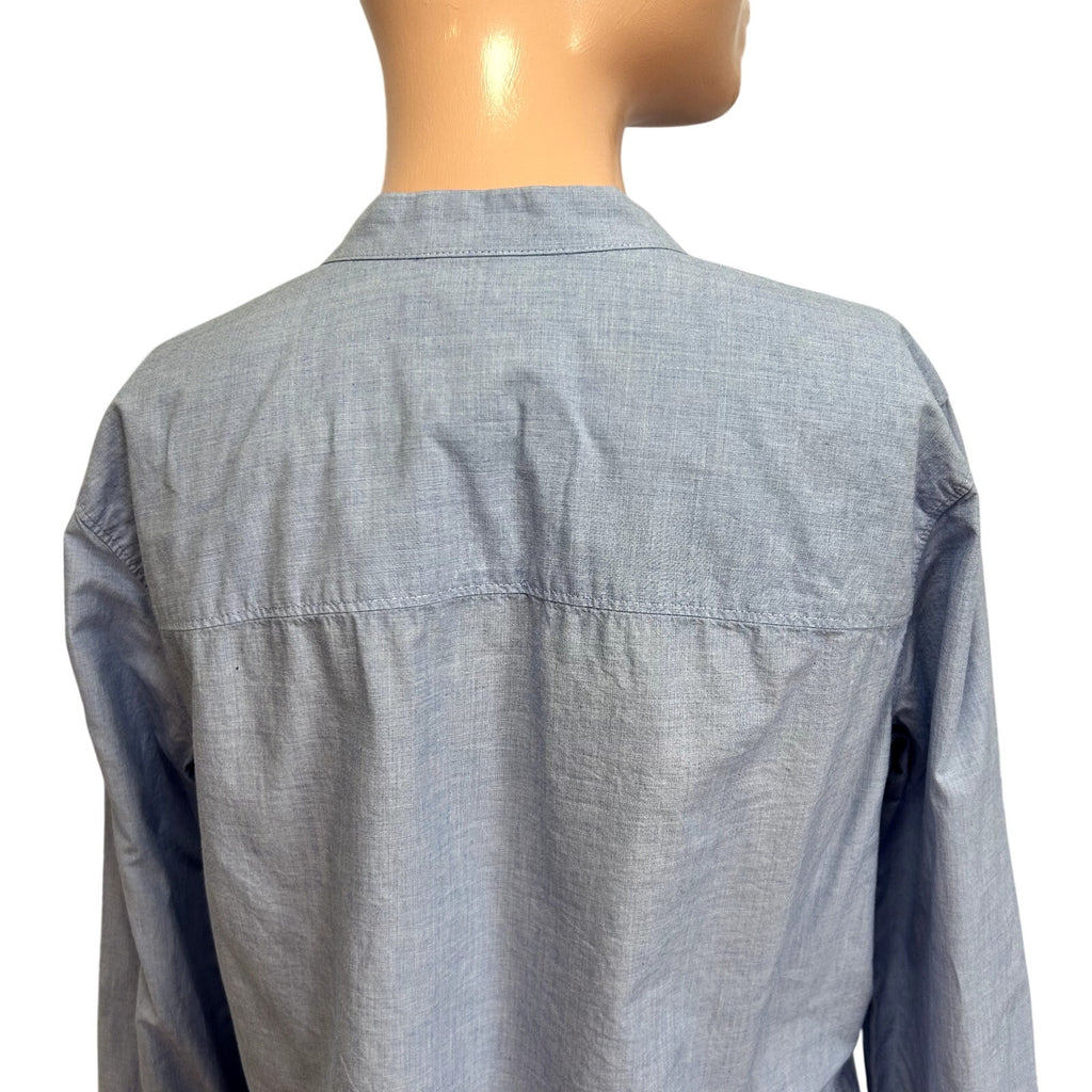 Madewell M Blue Top Mandarin Peplum Hem Minimalist Casual Monochrome Chambray