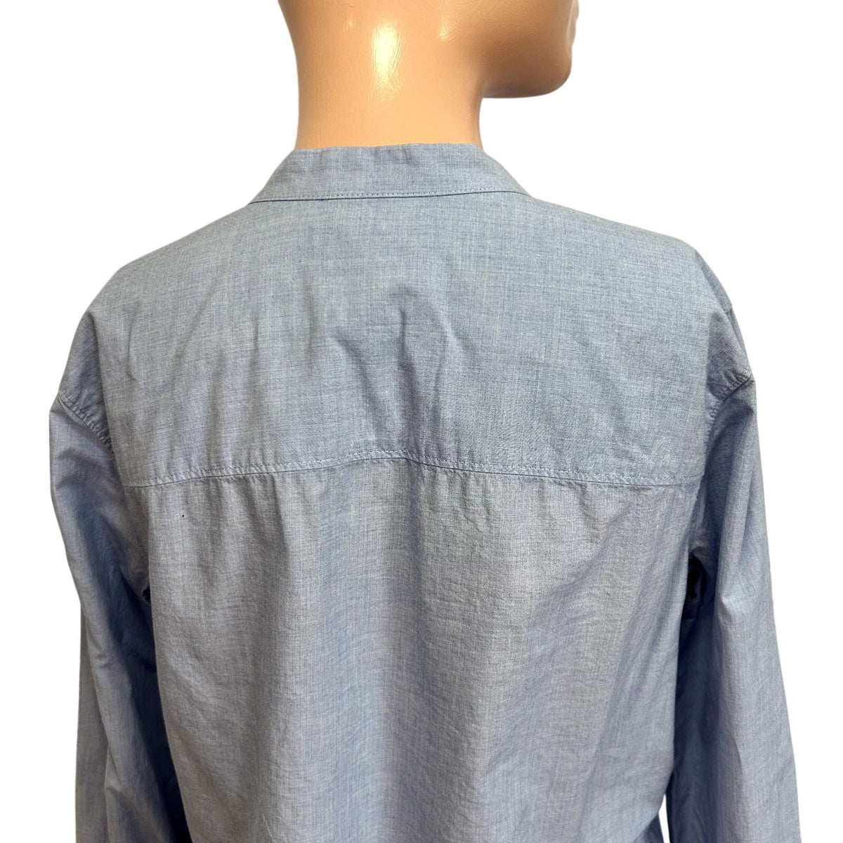 Madewell M Blue Top Mandarin Peplum Hem Minimalist Casual Monochrome Chambray