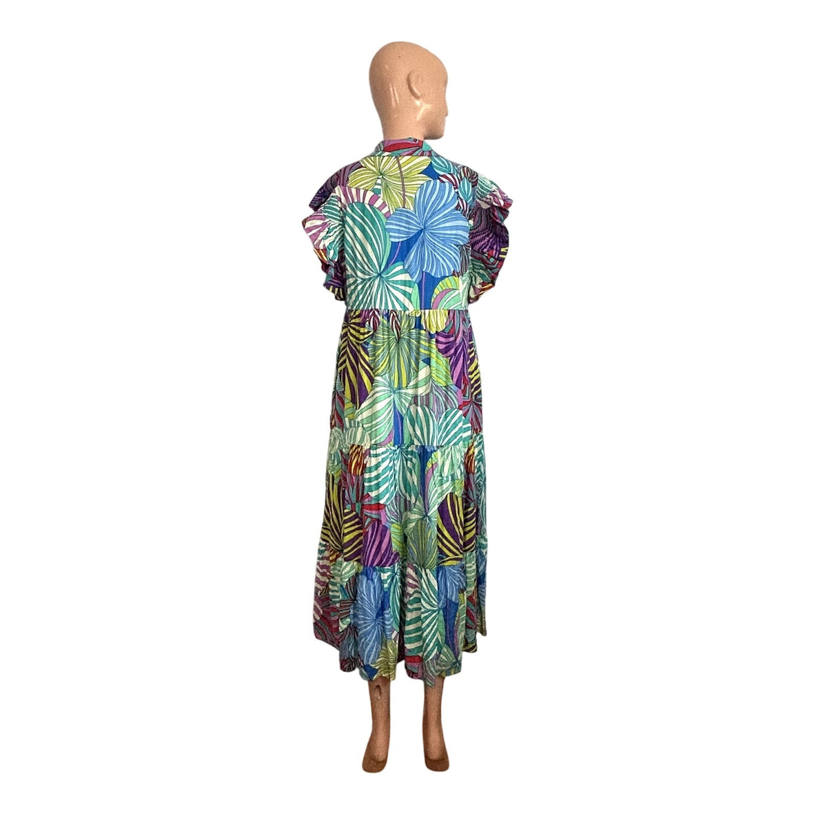 JODIFL NWT Floral Smocked Ruffle Maxi Dress S Button Down Boho Broom Feminine