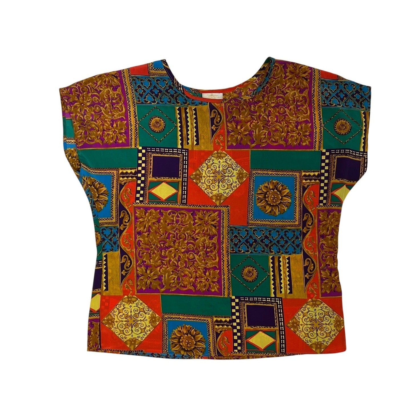 VTG 80s Multicolor Geometric L Short Sleeve Top Office Siren Maximalist Retro