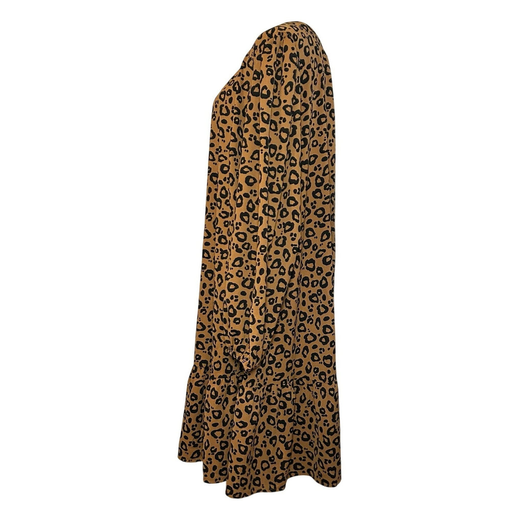 Ava & Viv Animal Print Ruffle Midi Dress Plus 2X Whimsigoth Boho Retro Cheetah