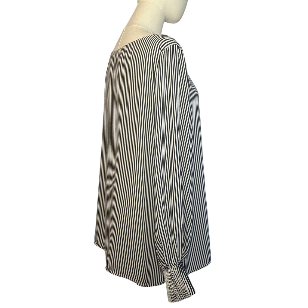 Ann Taylor Modern Striped Boat Neck Blouse Smocked Cuff Minimalist Preppy Large