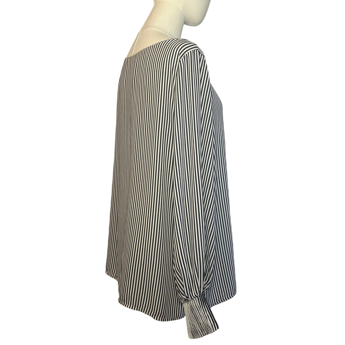 Ann Taylor Modern Striped Boat Neck Blouse Smocked Cuff Minimalist Preppy Large