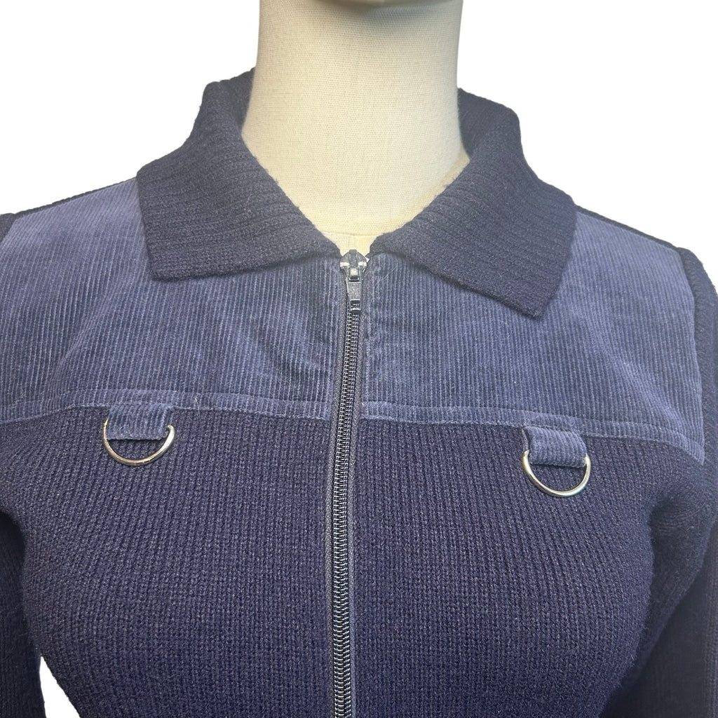 VTG 80s St Michael Navy Ribbed Knit Zip-Up XS Cardigan UK Heritage Retro Casual