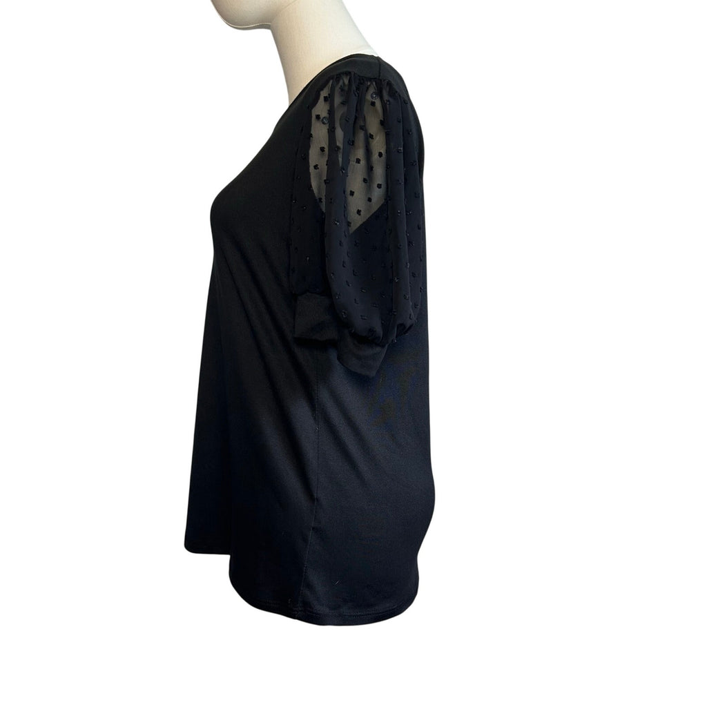 Les Amis Black Swiss Dot Puff Sleeve Top S Coquette Minimalist Goth Whimsygoth