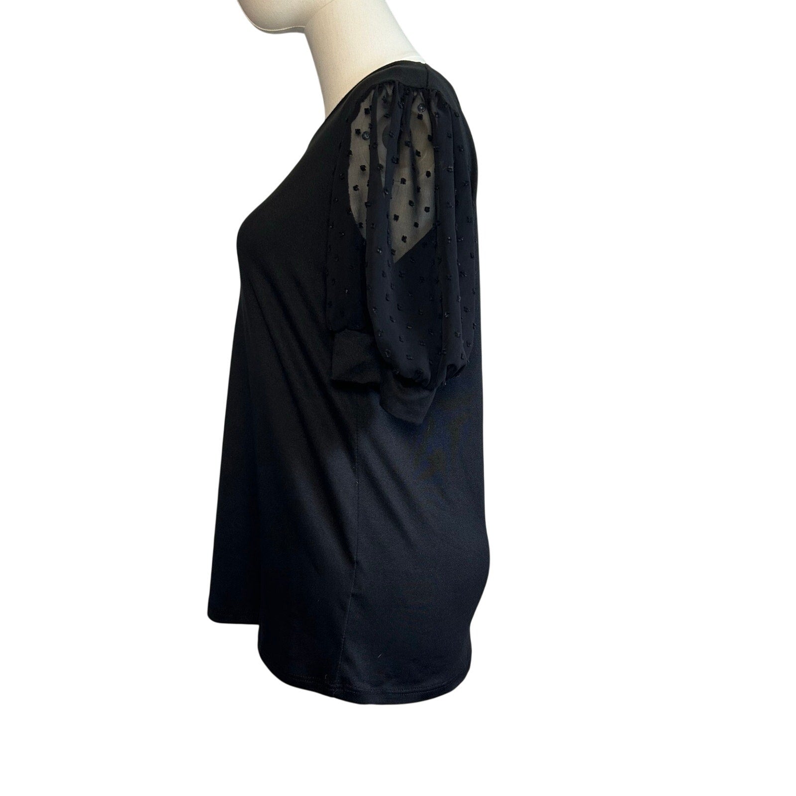Les Amis Black Swiss Dot Puff Sleeve Top S Coquette Minimalist Goth Whimsygoth