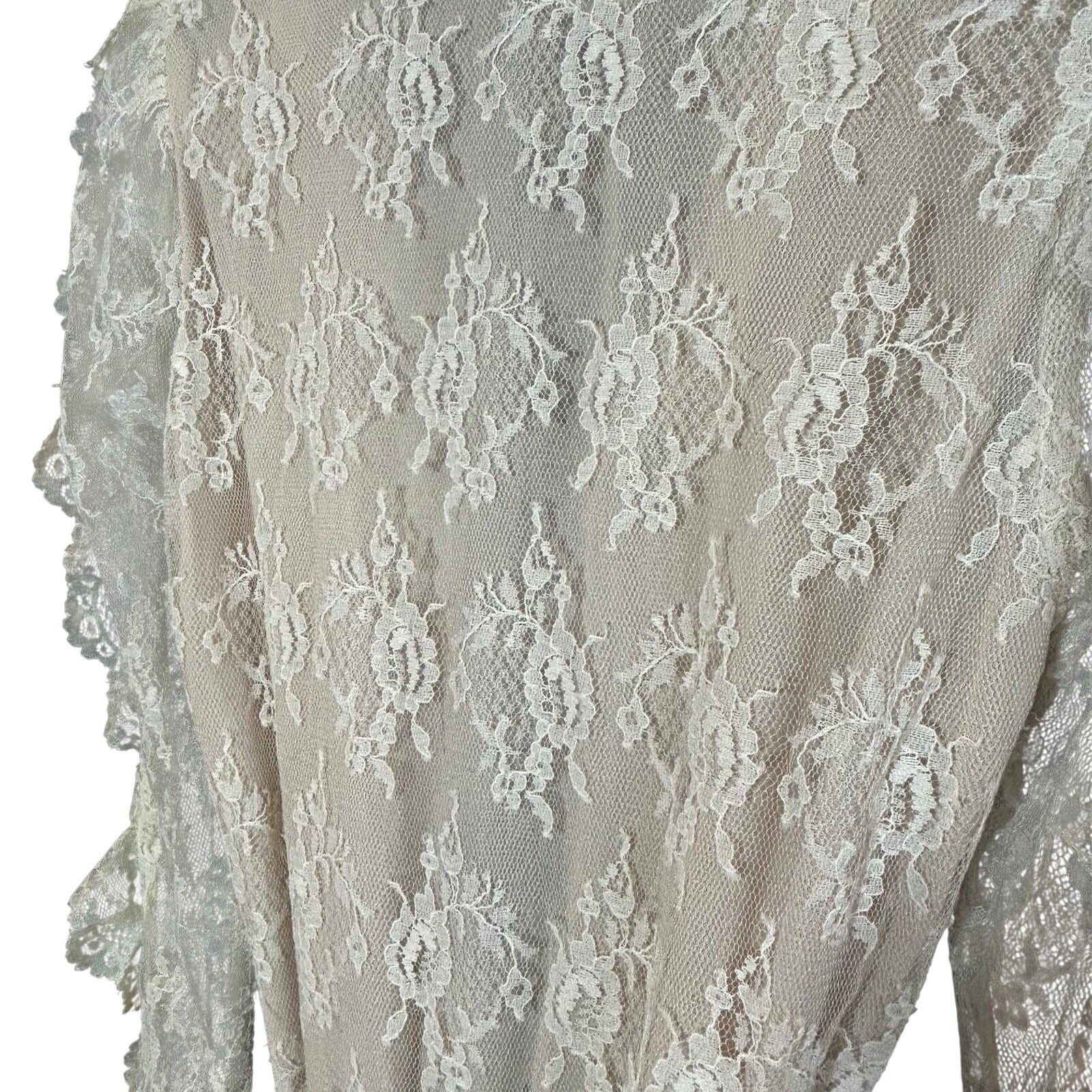 VTG 70s Phase II California Lace Ruffle Maxi Dress Cream Size 6 Victorian Pearl