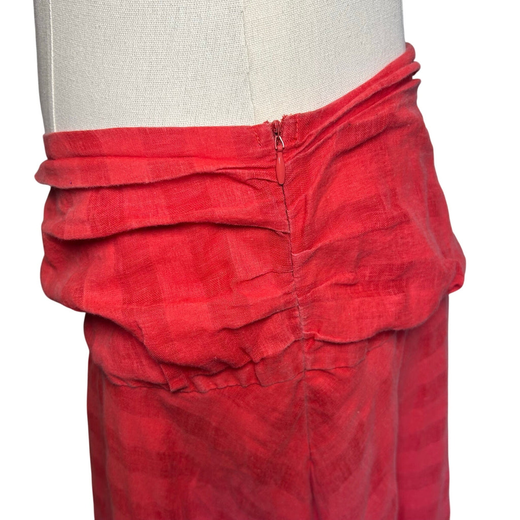 VTG Y2K Elegance Red Ruched A-Line Midi M Skirt Minimalist Casual Preppy Retro