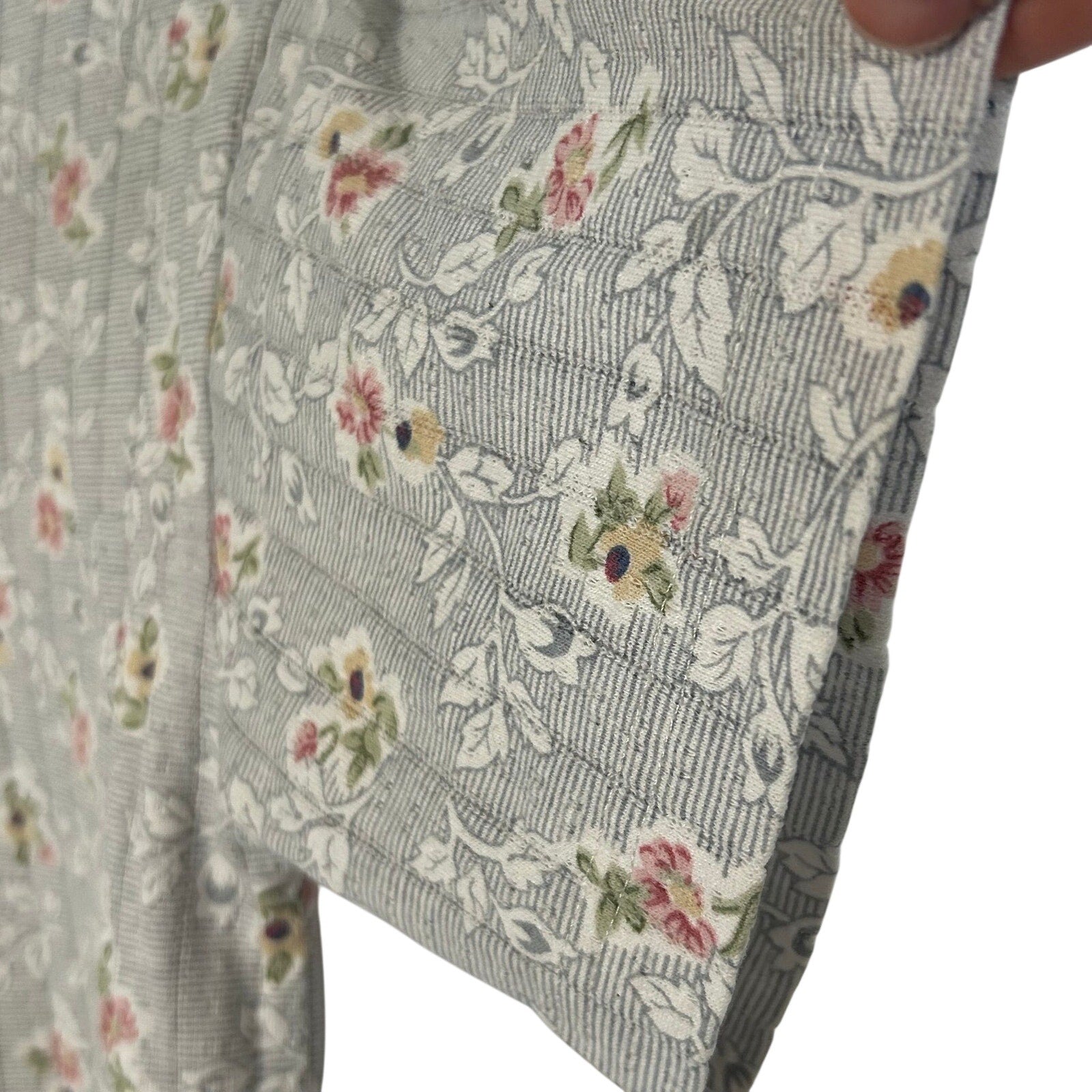 VTG Emerald Isle Grey Floral Ribbed Henley Top Small Grannycore 90s Shoulder Pad