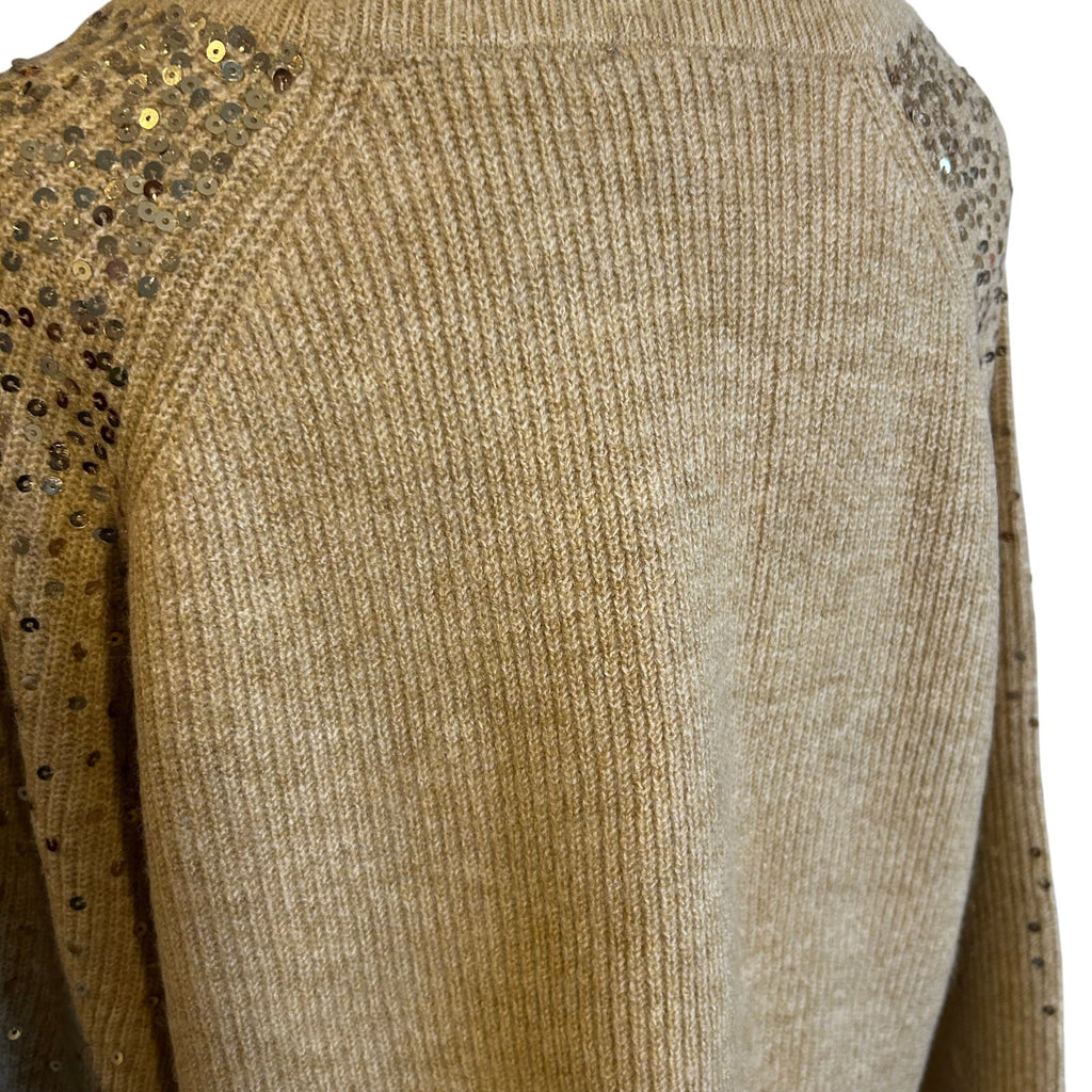 Vince Camuto Sequin Raglan Pullover Sweater NWT Camel Gold Sz L MSRP $69 Party